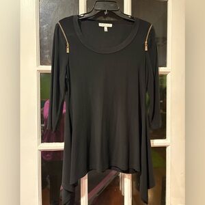 Black Asymmetrical Women's Top with Zipper Detail